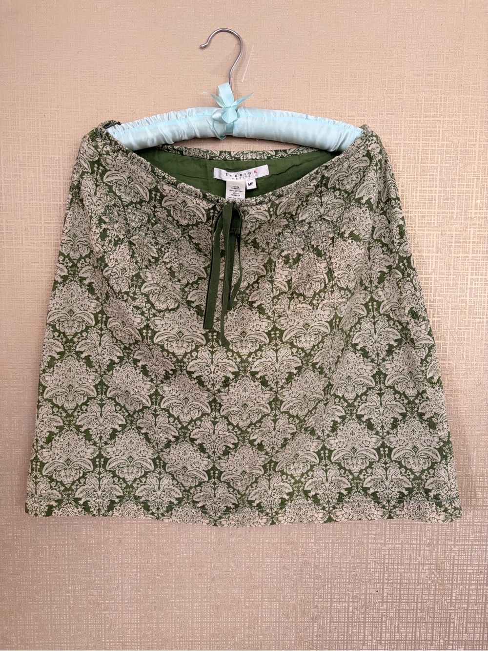 Studio M Olive Green and Cream Printed Peasant Skirt